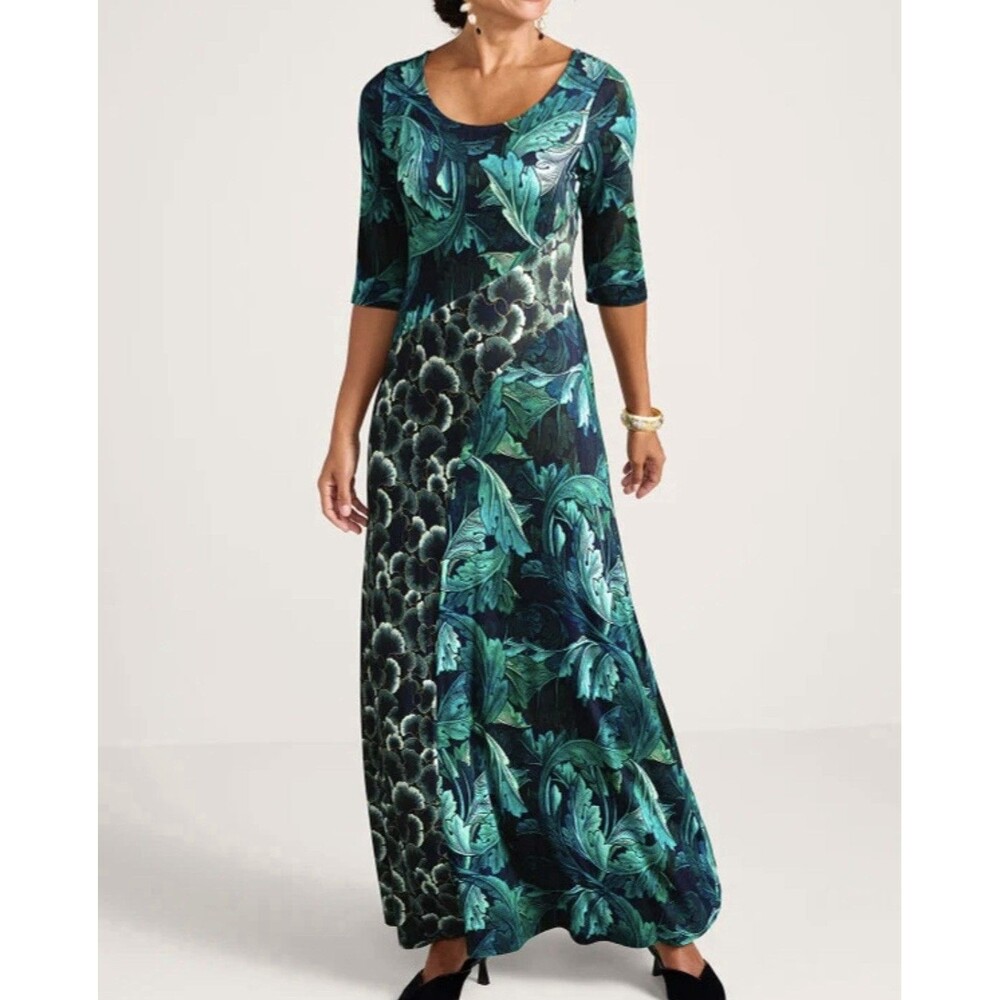 Soft Surroundings Nanette Maxi Dress Womens Petite Large Curved Seams Stretch